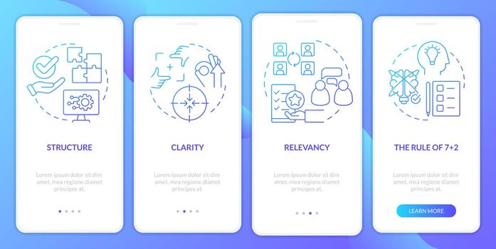 Business interaction basics blue gradient onboarding mobile app screen