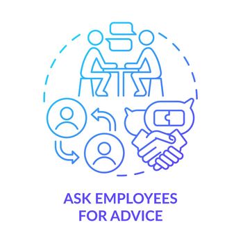 Ask employees for advice blue gradient concept icon