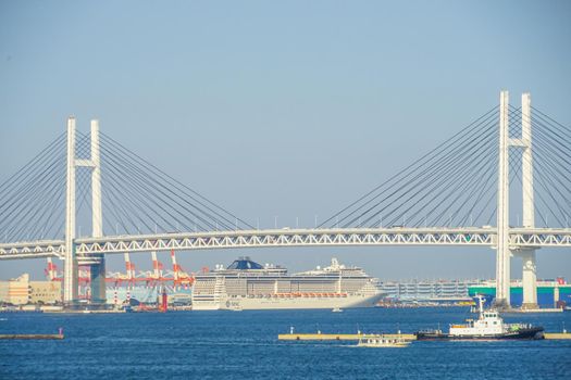 Yokohama Baybridge and luxury vessels