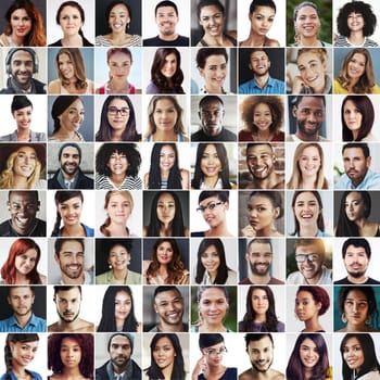 Smiles all around. Composite image of a diverse group of smiling people.
