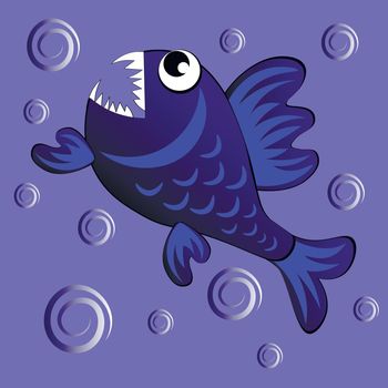 predatory evil piranha fish. Fabulous underwater world. Styling, cartoon style