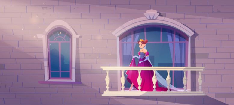 Princess in pink dress on palace balcony