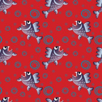 predatory evil piranha fish. Fabulous underwater world. Styling, cartoon style. Design element