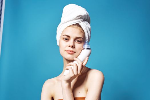 woman holding in hands facial cleansing spa treatments