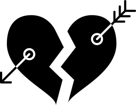 Broken Heart With Bow Arrow Glyph Icon Vector