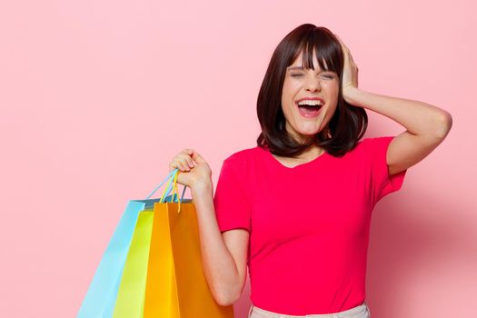 woman shopping in the store fun entertainment isolated background
