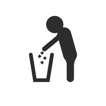 throwing trash in the trash vector icon sign concept