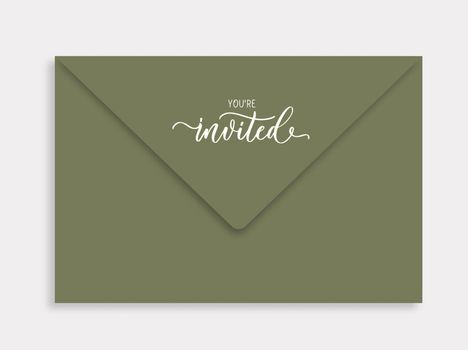 Wedding envelope with lettering You're invited modern calligraphy inscription. Hand lettering for wedding card, invitation, acrylic sign.