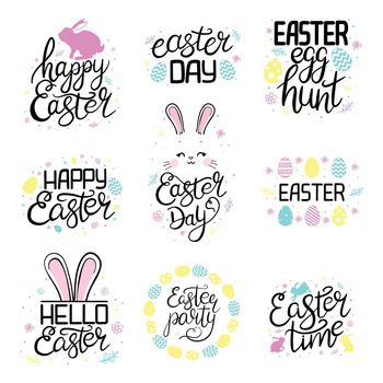 Hand sketched Happy Easter text. Drawn Resurrection Sunday postcard, card, invitation, poster, banner template lettering typography.