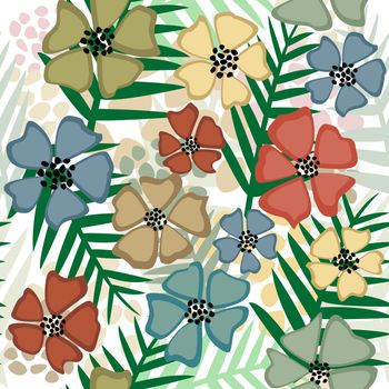 Abstract tropical seamless with fern leaves and flowers