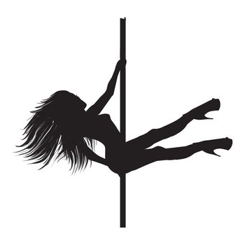 Pole dance illustration. Vector silhouette of girl and pole on a white background.