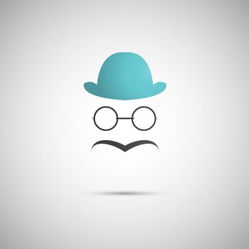 blue hat with a mustache on the background