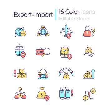 Export and import business RGB color icons set