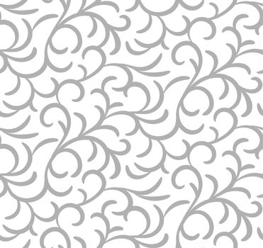 Curl seamless pattern. Grey curles on white background. Floral motif vector illustration