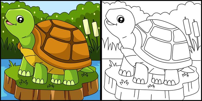 Turtle Coloring Page Vector Illustration