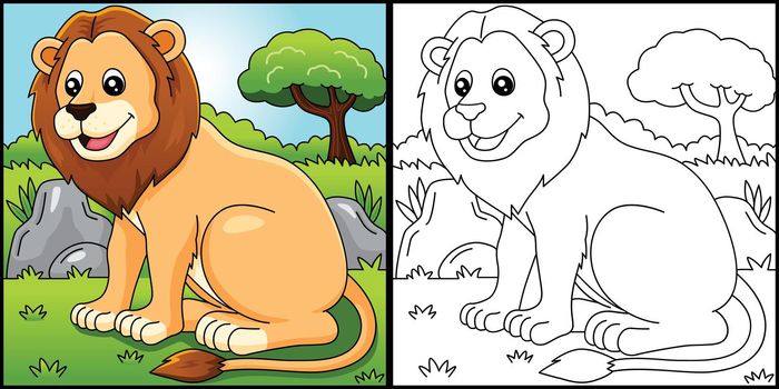 Lion Coloring Page Vector Illustration