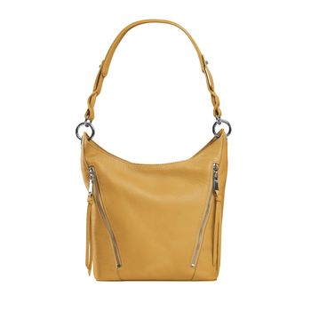 Elegant middle size yellow handbag of genuine leather isolated on white