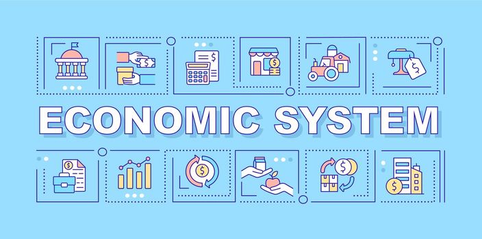Economic system word concepts blue banner