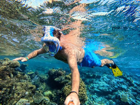 Snorkel swim in coral reef in Red sea, Egypt