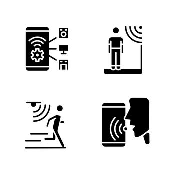 Sensor technology black glyph icons set on white space