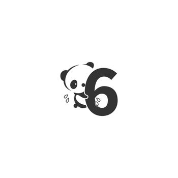 Panda icon behind number 6 logo illustration