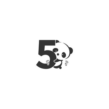Panda icon behind number 5 logo illustration