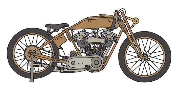 The vintage yellow race motorcycle