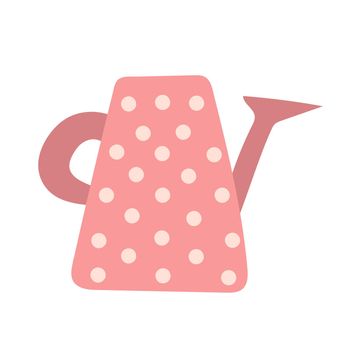 Decorated watering can or pot isolated on white background. Flat cartoon vector