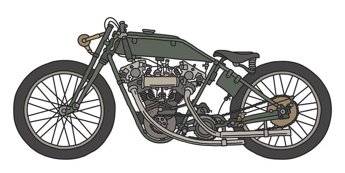 The vintage green race motorcycle