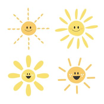 Cute funny Sun characters. Vector hand drawn sun isolated on white background