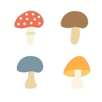 Hand drawn cute mushrooms - set of vector doodle illustrations.