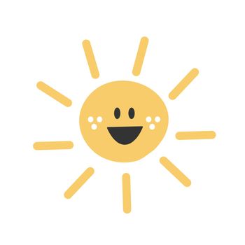 Cute funny Sun character. Vector hand drawn sun isolated on white background