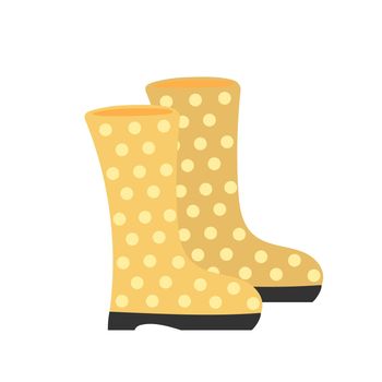 Hand drawn cartoon yellow rubber boots with dots. Cute funny vector