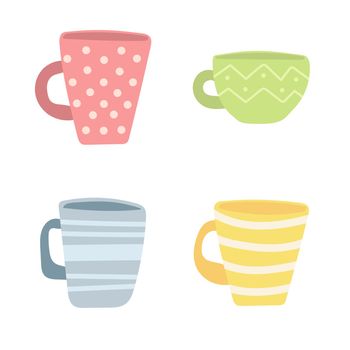 Cups. Simple cartoon drawing of vector cups. Close-up.