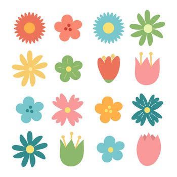 Set of hand drawn flower icons isolated on white. Cute cartoon design