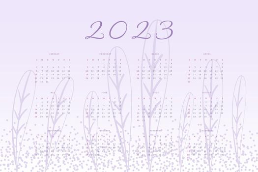 2023 calendar trendy very peri lavender palette with hand drawn botanical elements