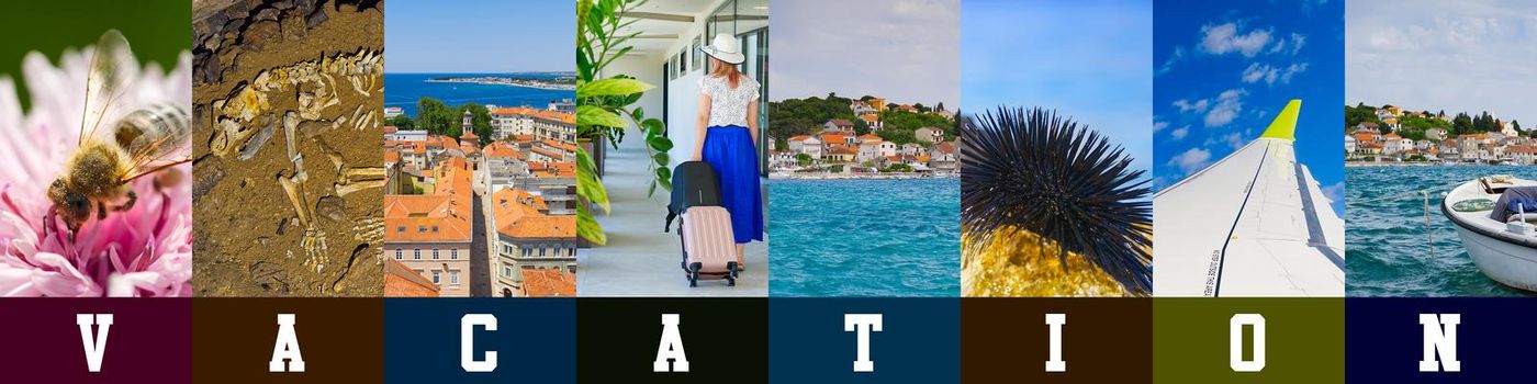 Vacation collage. collection of travel photo's. Summer travel photography collage banner