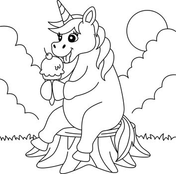 Unicorn Eating Ice Cream Coloring Page for Kids