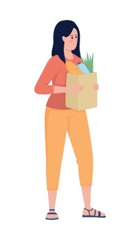 Woman with paper bag semi flat color vector character