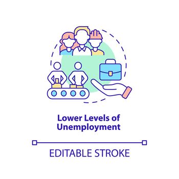 Lower levels of unemployment concept icon