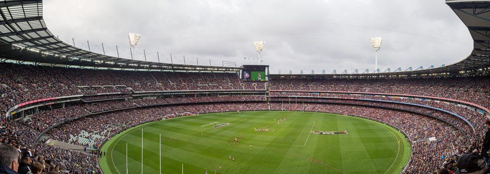 Melbourne, Australia - April 25, 2015: Panoramic view of Melbourne Cricket Ground on ANZAC Day 2015