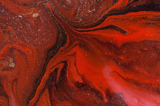 Marbled texture design imitation. Red and black marble pattern. Fluid art.