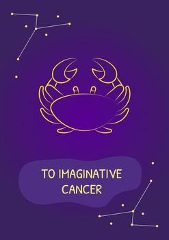 Greetings to imaginative cancer postcard with linear glyph icon