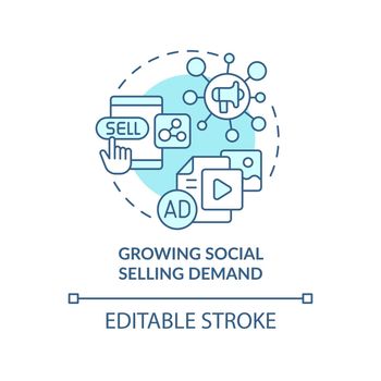 Growing social selling demand turquoise concept icon