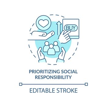Prioritizing social responsibility turquoise concept icon
