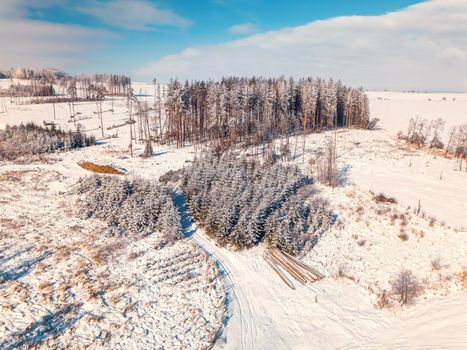 Aerial view of winter highland landscape