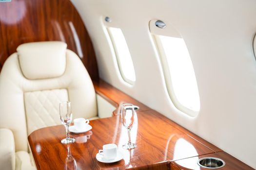 nobody in the cabin of a business class airplane comfortable luxury travel