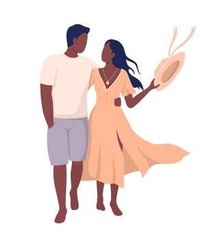Couple walking barefoot semi flat color vector characters