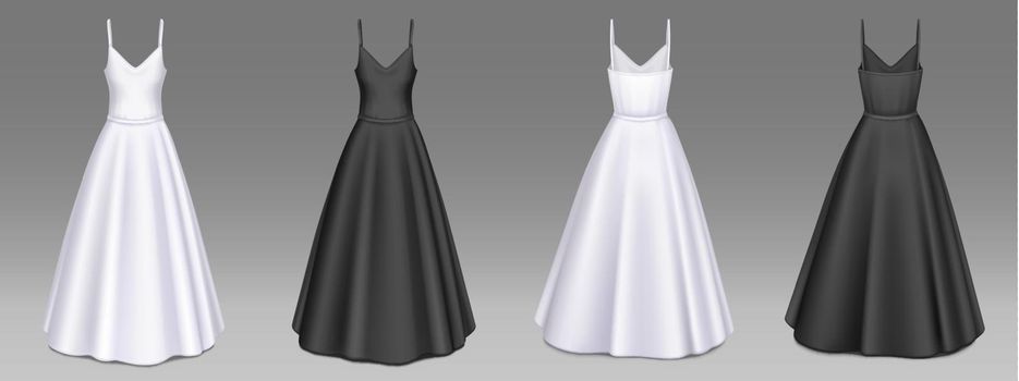 Women dresses mockup, white and black long gowns