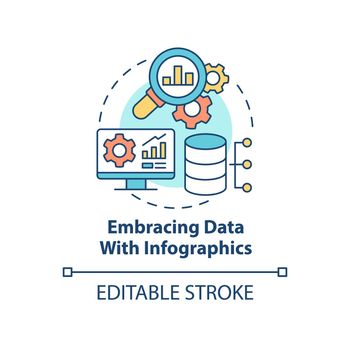 Embracing data with infographics concept icon